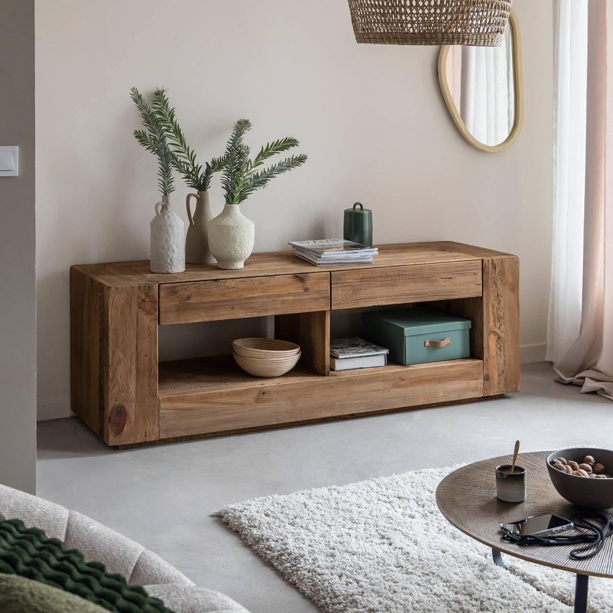 Meuble TV en bois recyclé BLAISE bois foncé, MADE IN MEUBLES