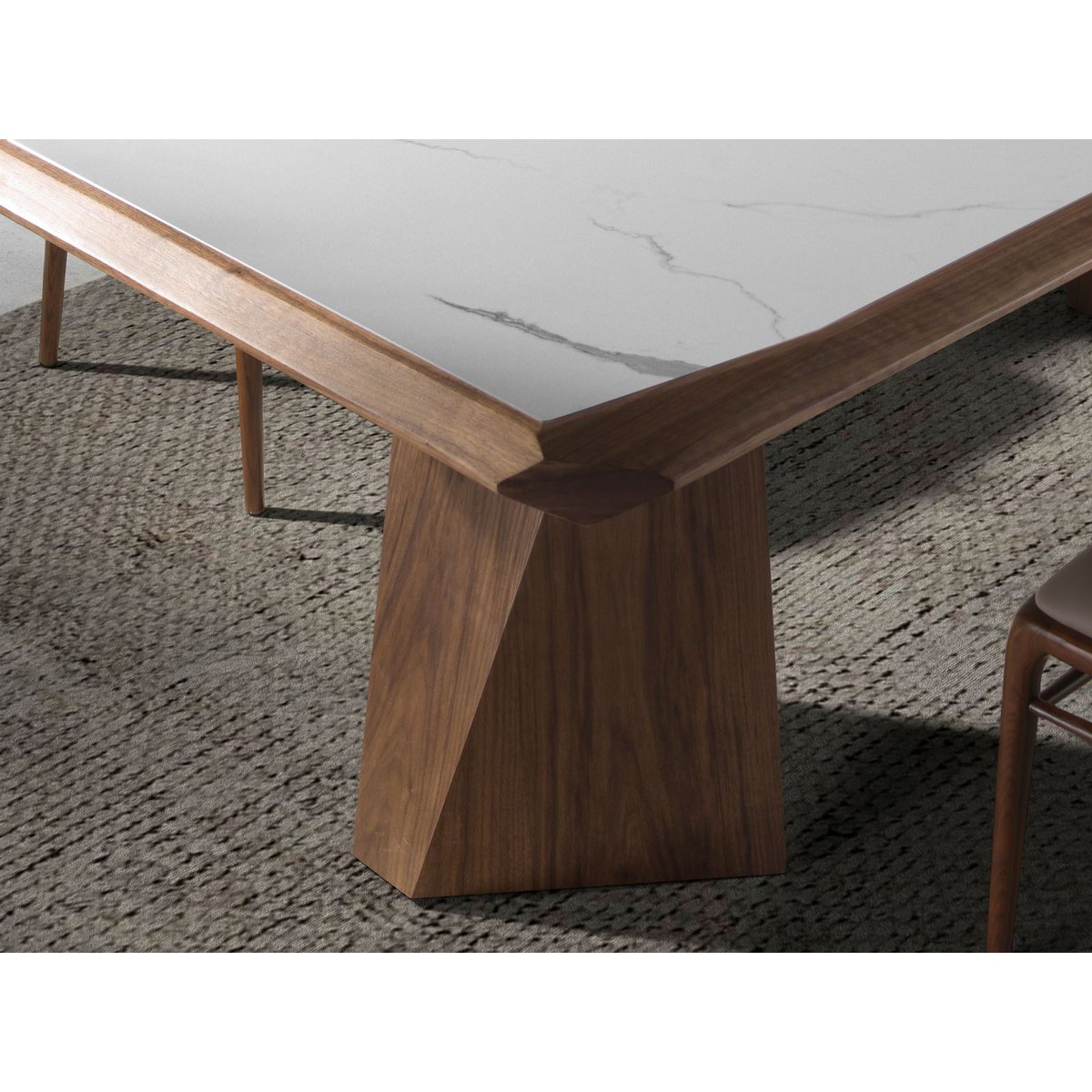 Table à manger rectangulaire marbre porcelaine et noyer white | walnut, ANGEL CERDA
