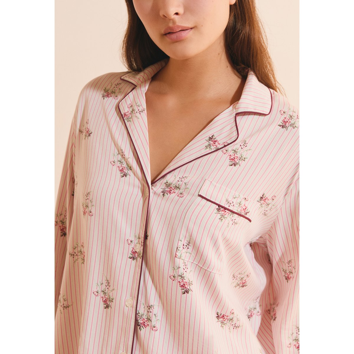 Chemise de pyjama à motif fleuri CERESIA ecru, ETAM