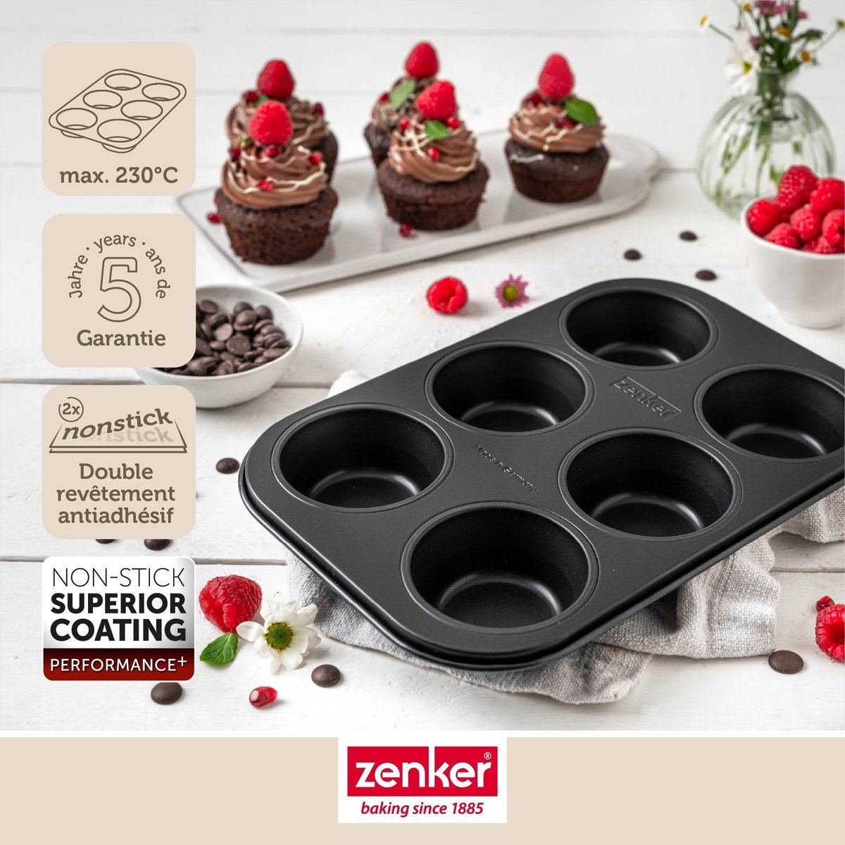 Moule à muffins 6 empreintes 28 x 19 cm PERFECT BLACK + noir, ZENKER