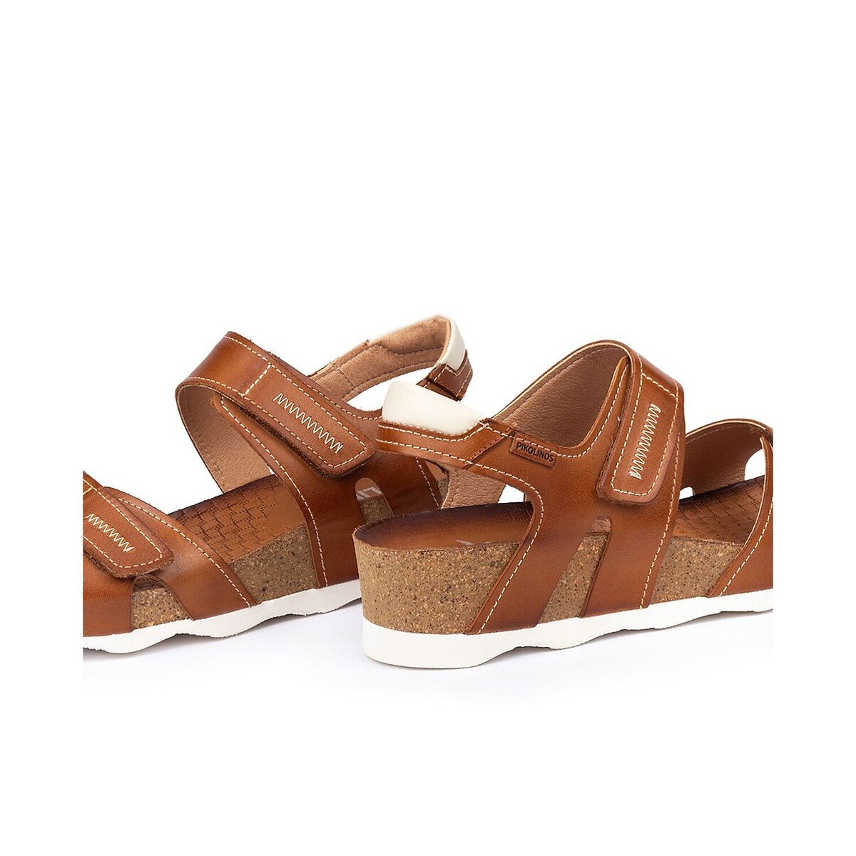 Sandales compensées, à scratchs, en cuir, MAHON cognac, PIKOLINOS