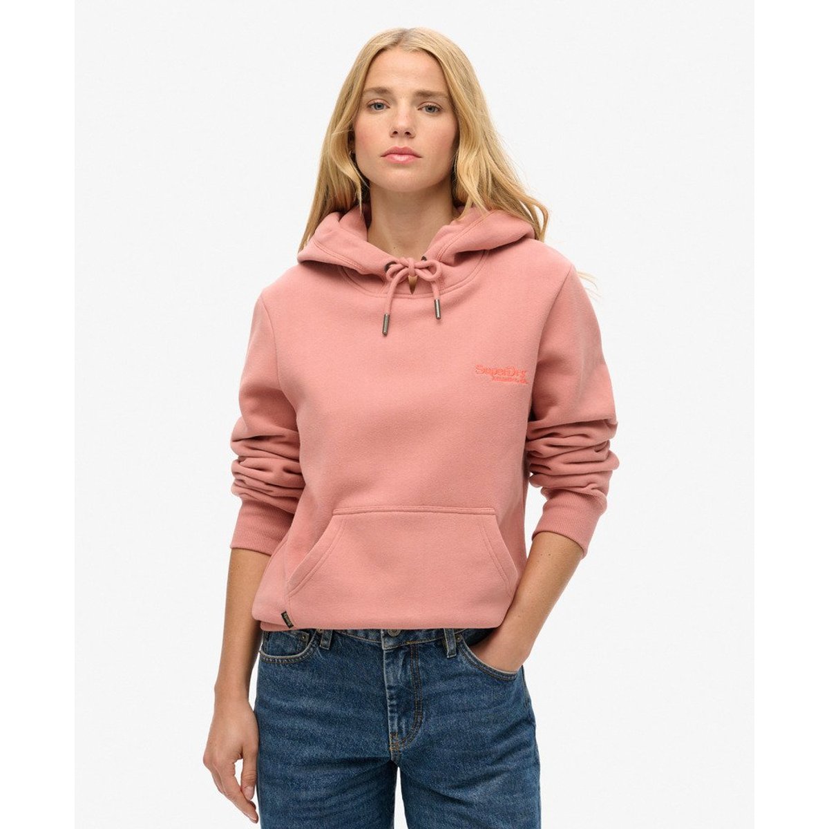 Sweat à capuche à logo Essential rose cendré, SUPERDRY
