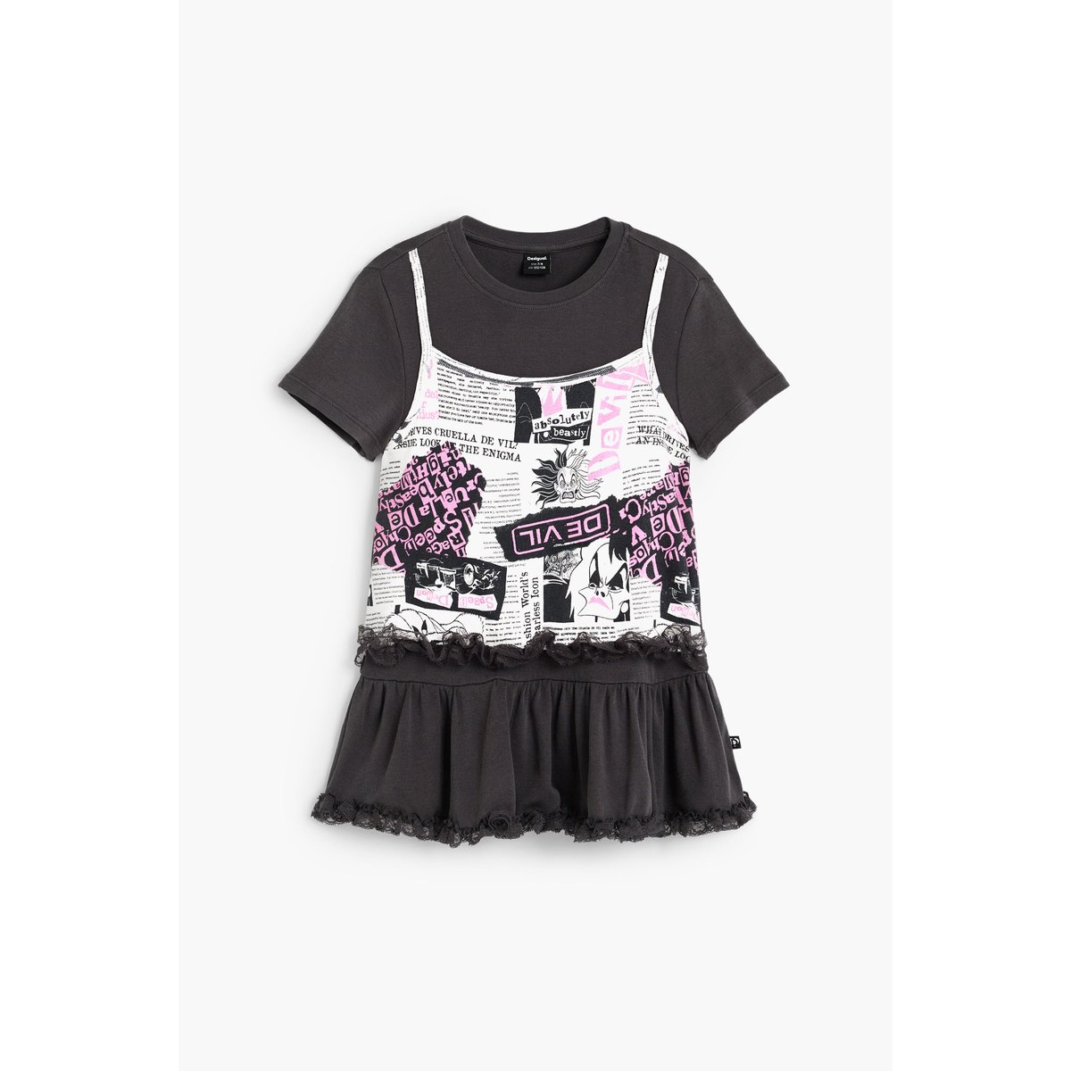 T-shirt à volants Cruella Disney™ noir, DESIGUAL