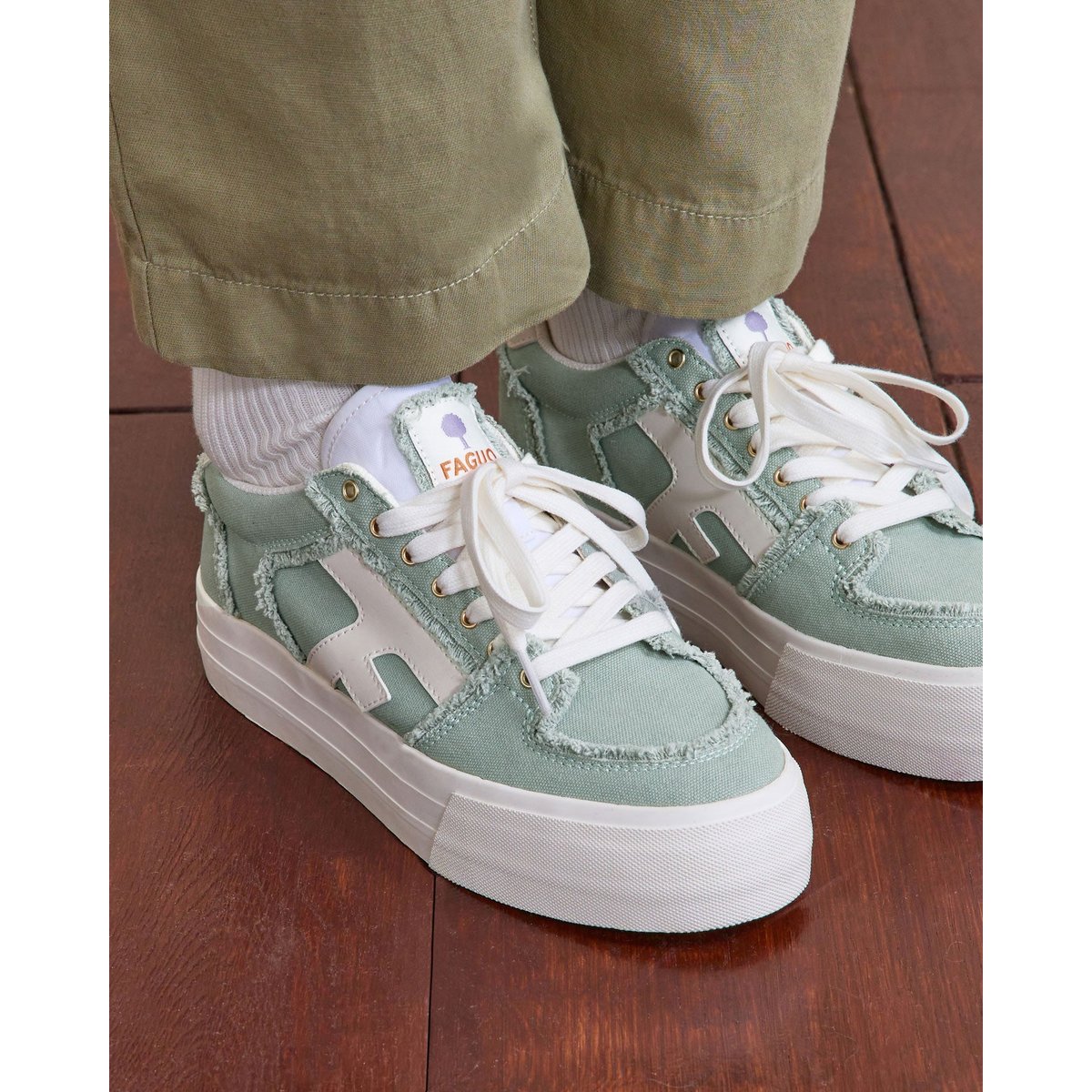 Tennis basses tissu WALNUT PLATFORM vert clair, FAGUO