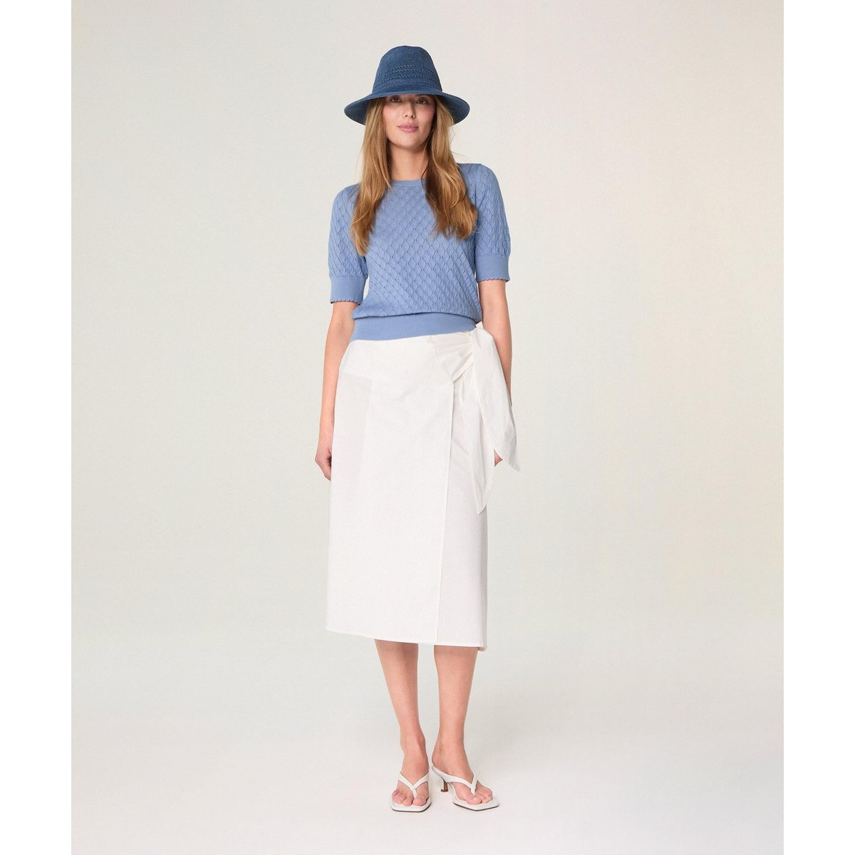Pull ajouré manches courtes bleu gris, RODIER