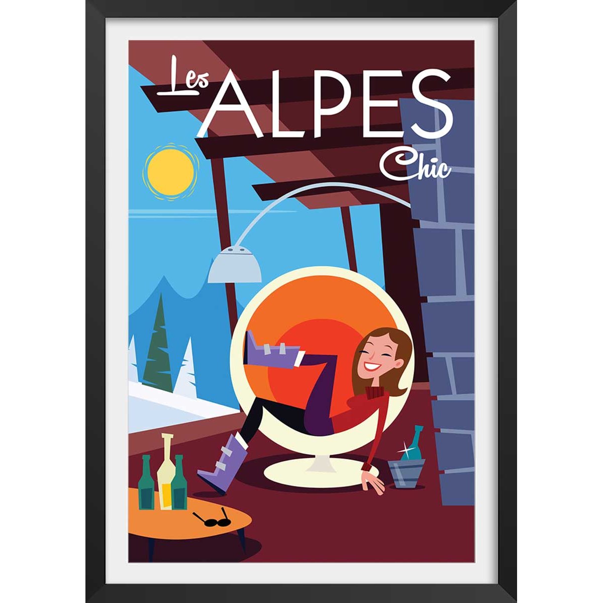 Affiche Pause au chalet affiche + cadre en bois - noir, HEXOA