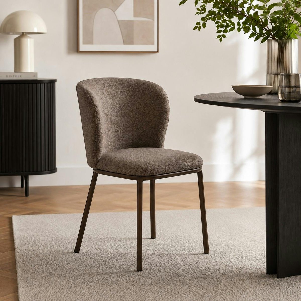 Chaise en tissu, dossier courbe (lot de 2) AUREN marron, PIER IMPORT