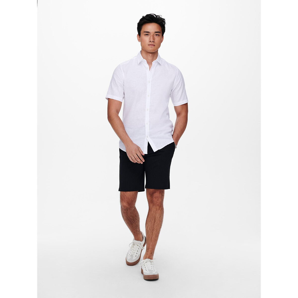 Chemisette slim fit coton lin blanc, ONLY & SONS