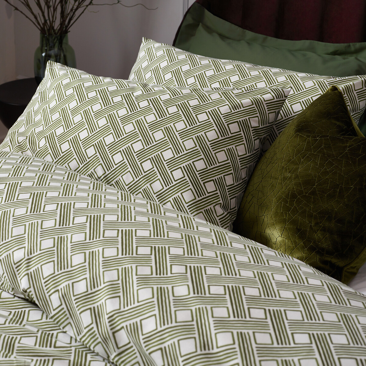 Alexa Abstract Cotton Mix Duvet Cover and Pillowcase Set olive, HÖEM