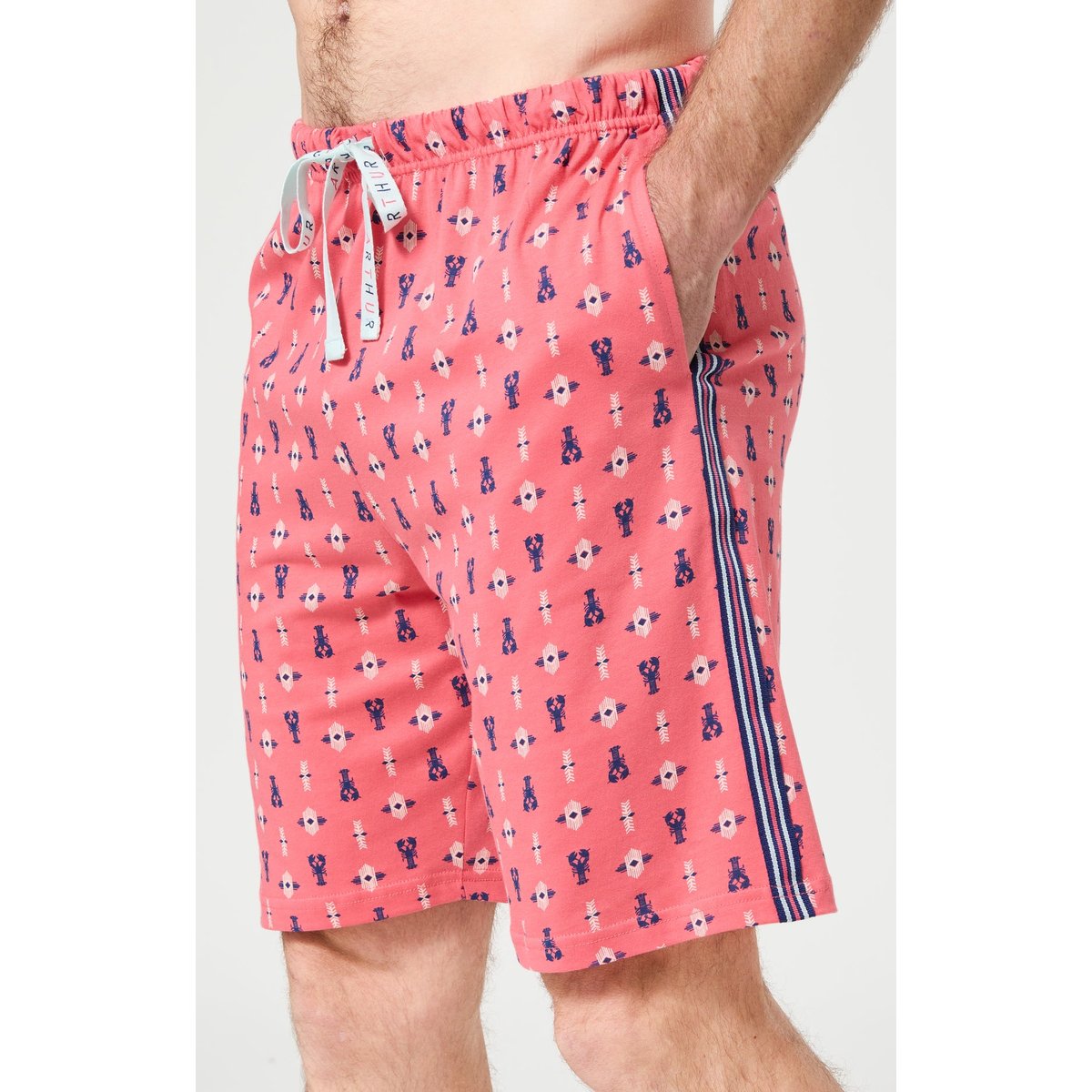 Pyjashort en coton imprimé Pince sans rire corail, ARTHUR