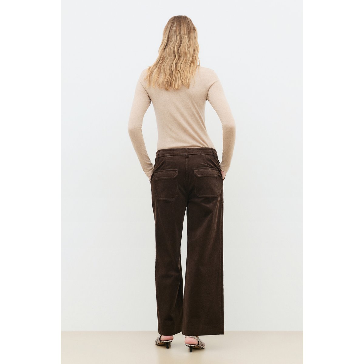 Pantalon large effet velours PHALTON marron foncé, CAROLL