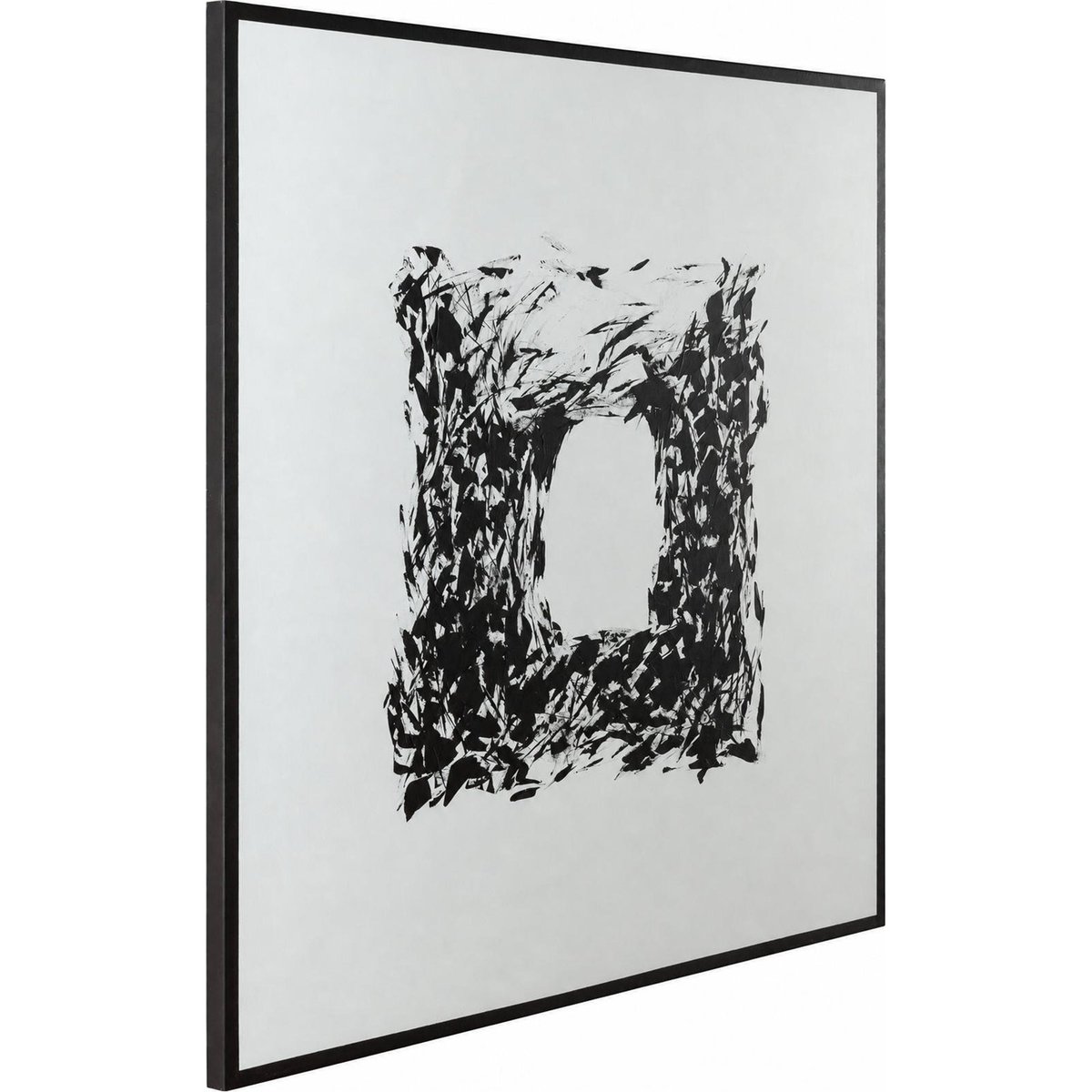 Tableau abstrait sur toile peinte blanc et noir, RECOLLECTION