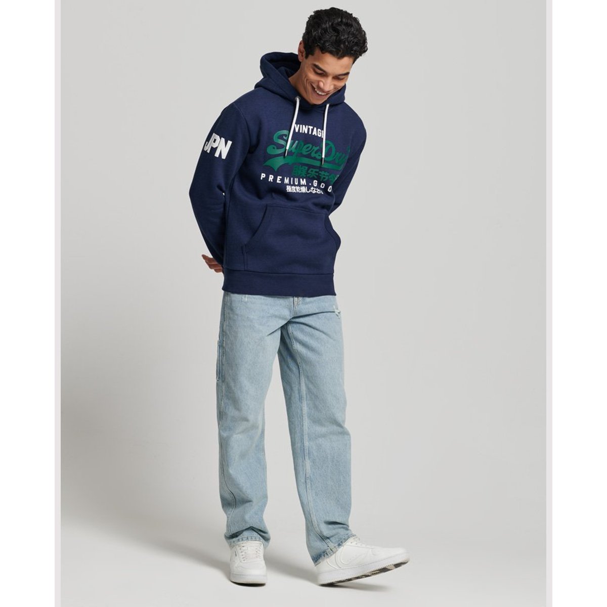 Sweat à capuche Vintage Logo bleu marine, SUPERDRY