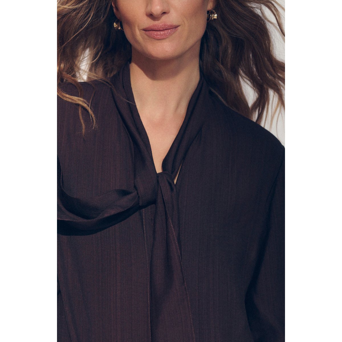 Chemise droite col lavallière CONSTANTINE marron foncé, CAROLL