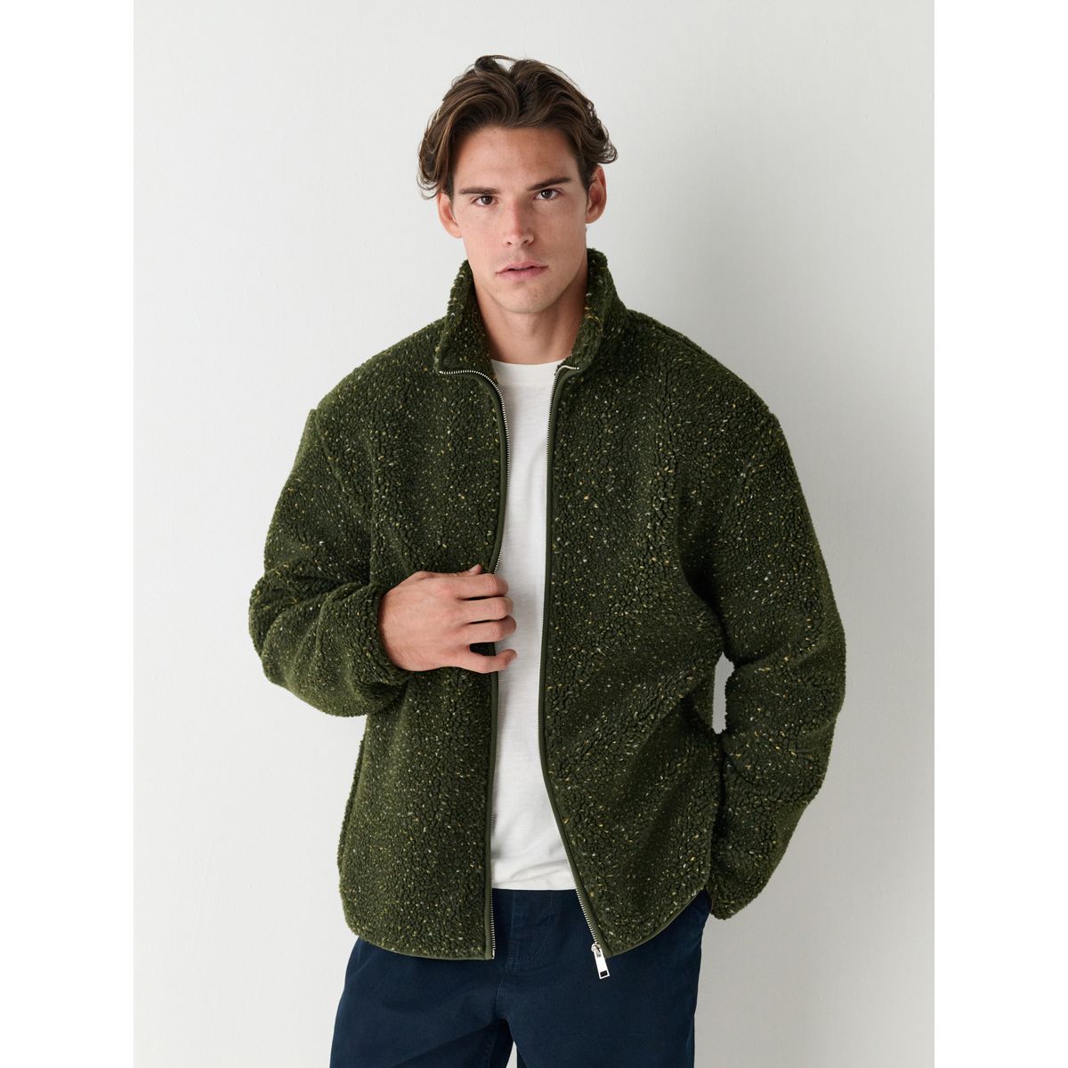 Veste polaire en peau lainée kaki vert nep, NEXT