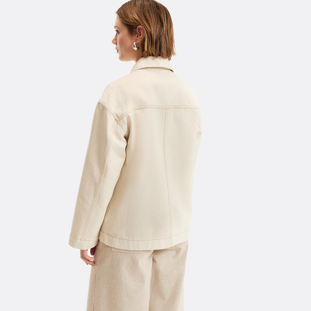 Chaqueta worker, corte recto, en denim beige grisáceo, LA REDOUTE COLLECTIONS