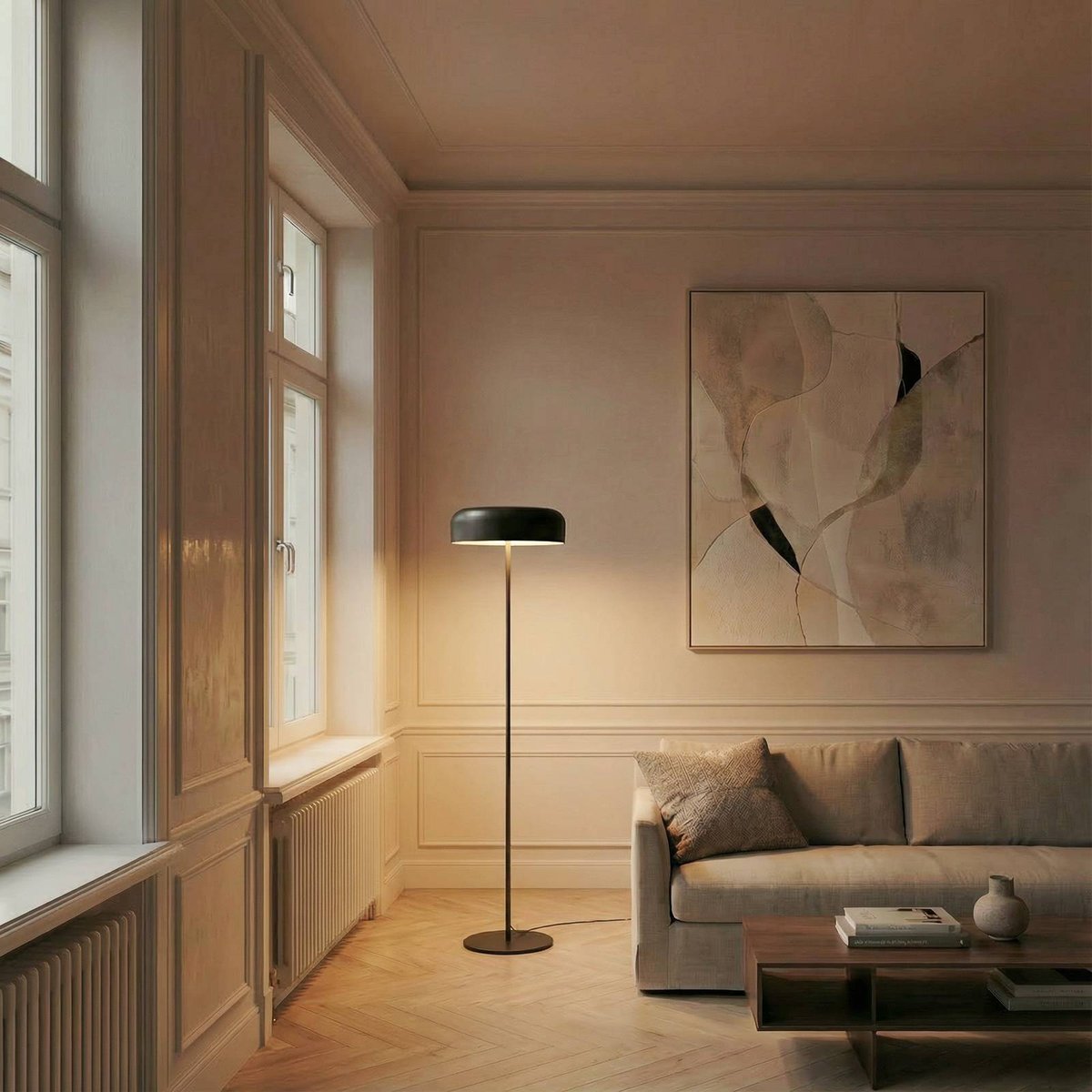 Lampadaire en métal moderne, Edion noir, LINDBY