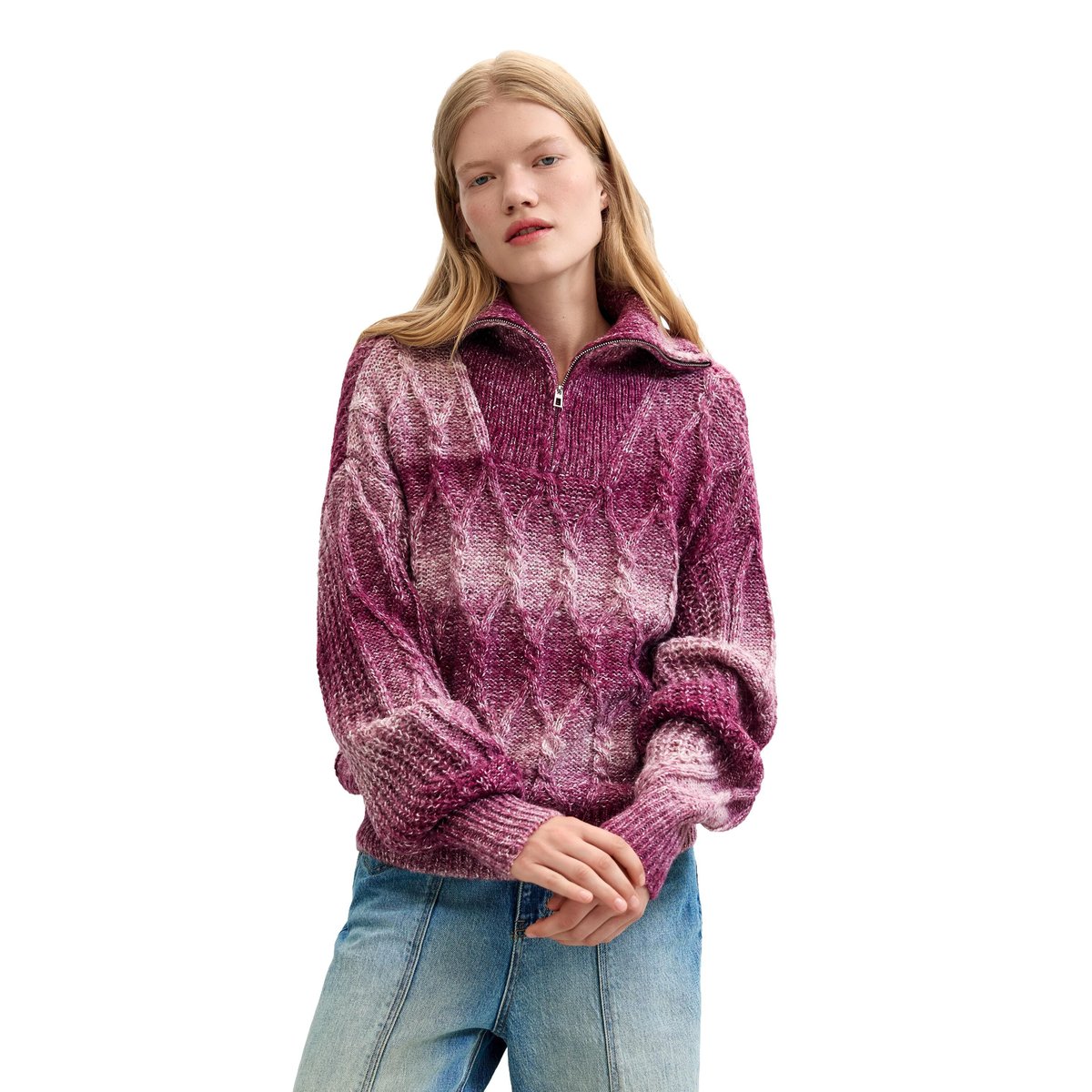 Pull en maille épaisse avec fermeture éclair rouge, DESIGUAL