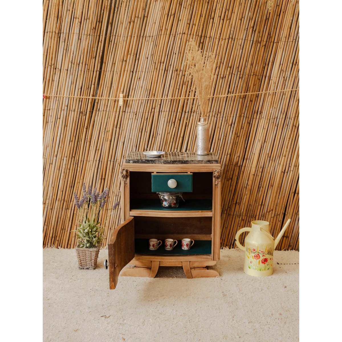 Petit buffet en bois et marbre Gilbert N°1879 - Bon état bois clair, DEBONGOUT