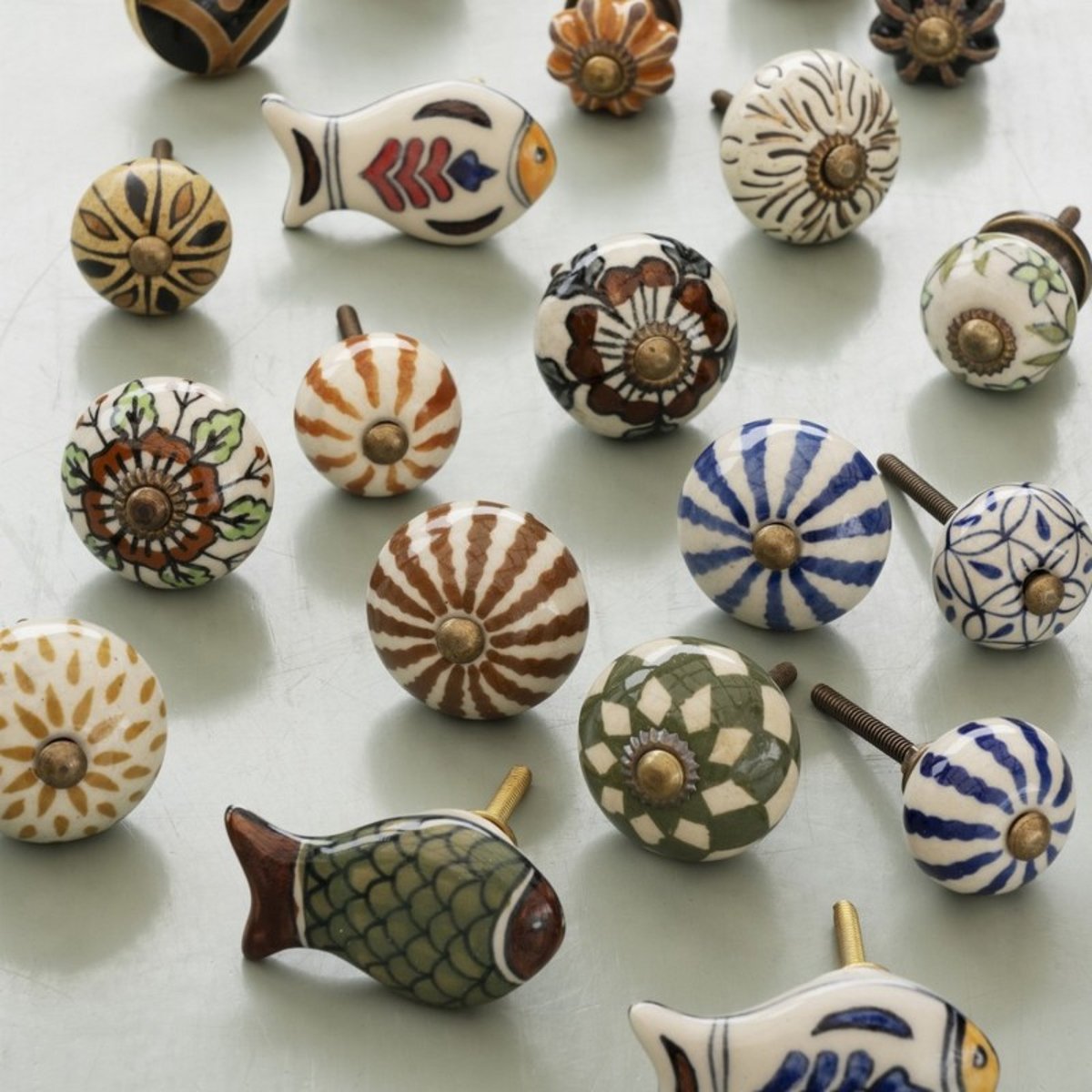Bouton de meuble céramique poisson vert, MADAM STOLTZ