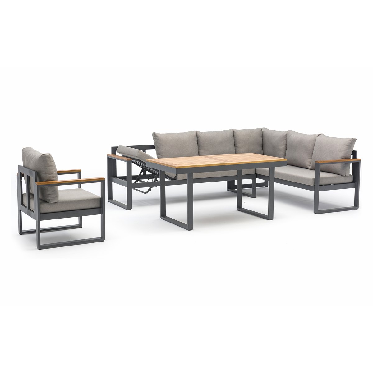 Ensemble repas de jardin 7 places en aluminium  YONAHA gris anthracite, DCB GARDEN