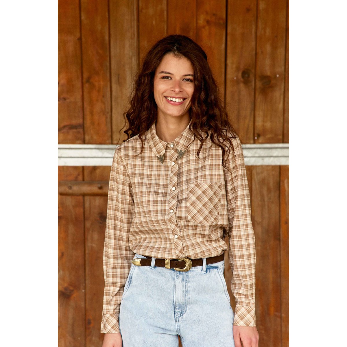 Chemise imprimé à carreaux CLAUDIA 13-ecru/beige, LA PETITE ETOILE