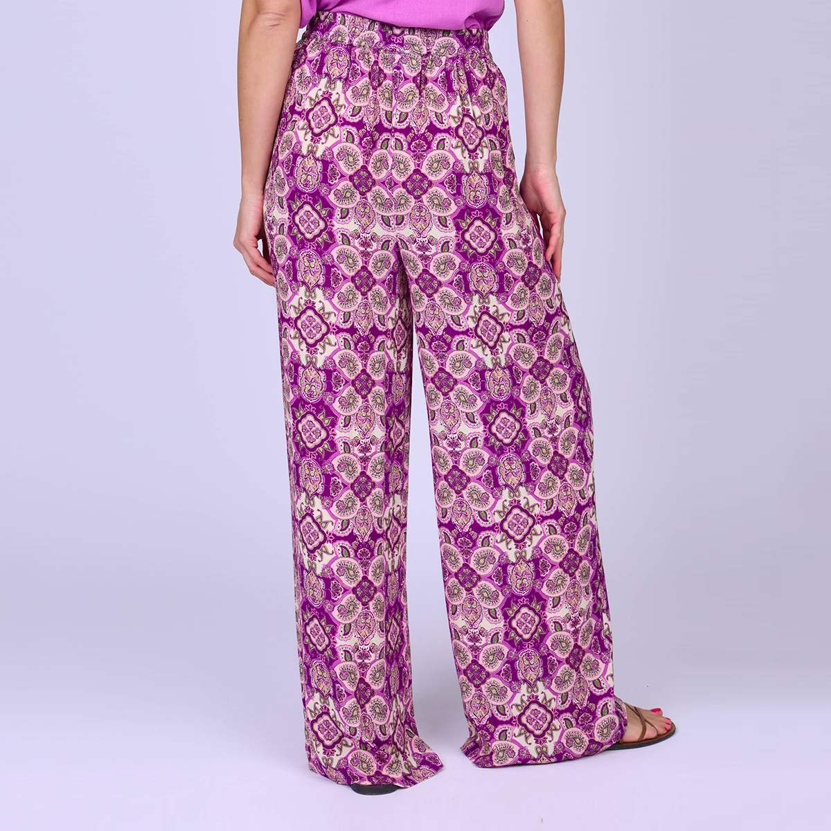 Pantalon large imprimé violet, MISE AU GREEN