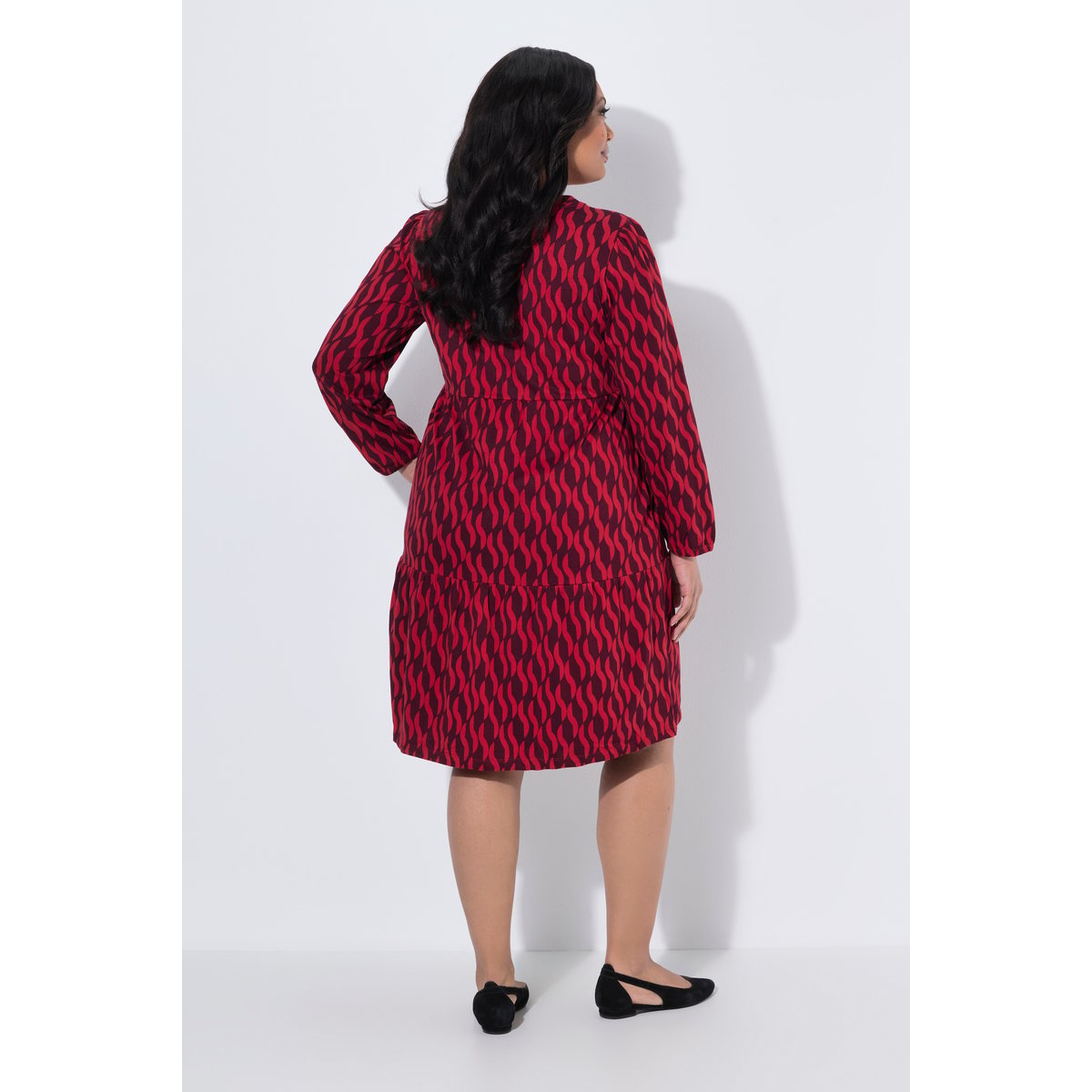 Robe imprimée, coupe évasée rouge vin foncé, ULLA POPKEN