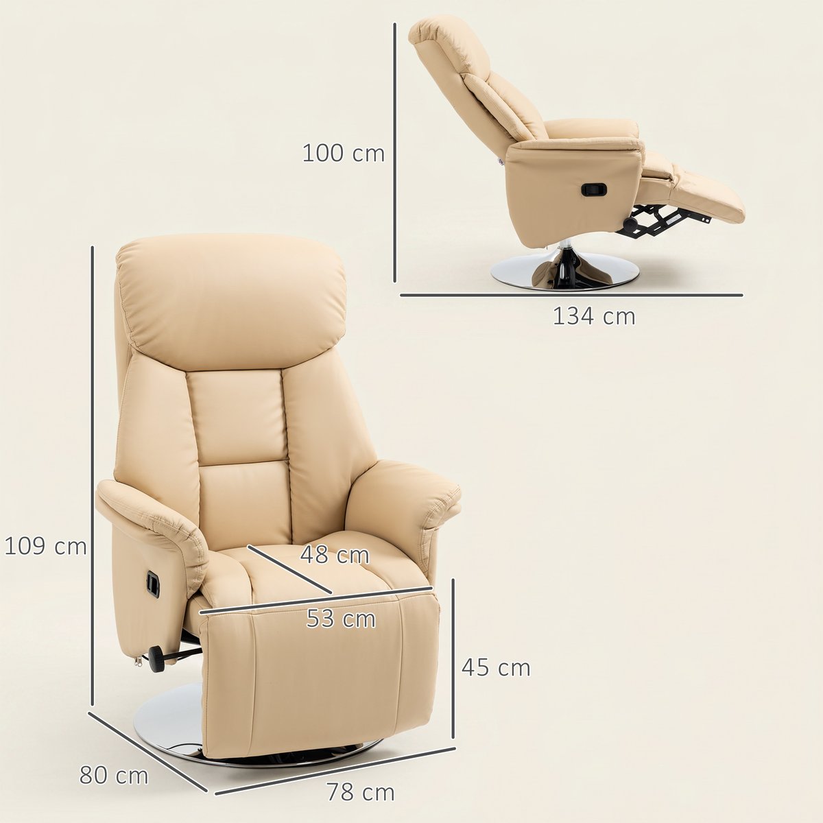 Fauteuil inclinable Revêtement synhtéituqe beige, HOMCOM