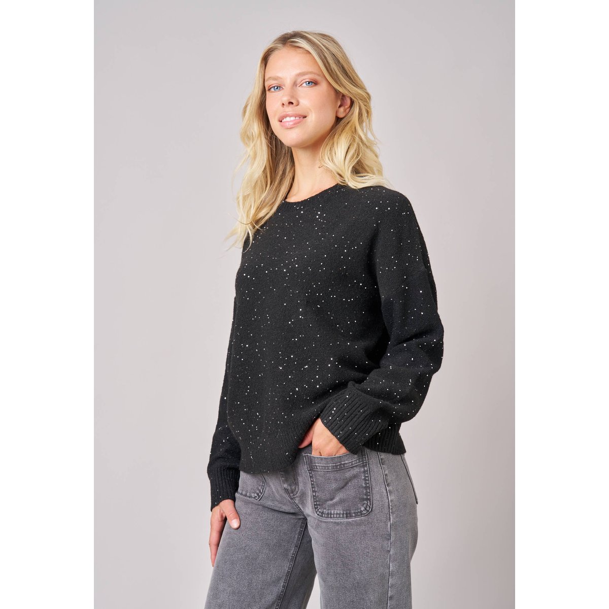 Pull femme avec sequins PIXIE black, DEELUXE