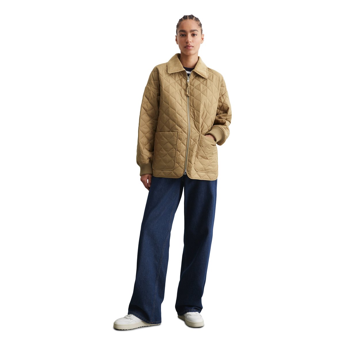 Veste matelassée avec col en velours côtelé relaxed en ripstop résistant à l'eau marron, MARC O’POLO DENIM