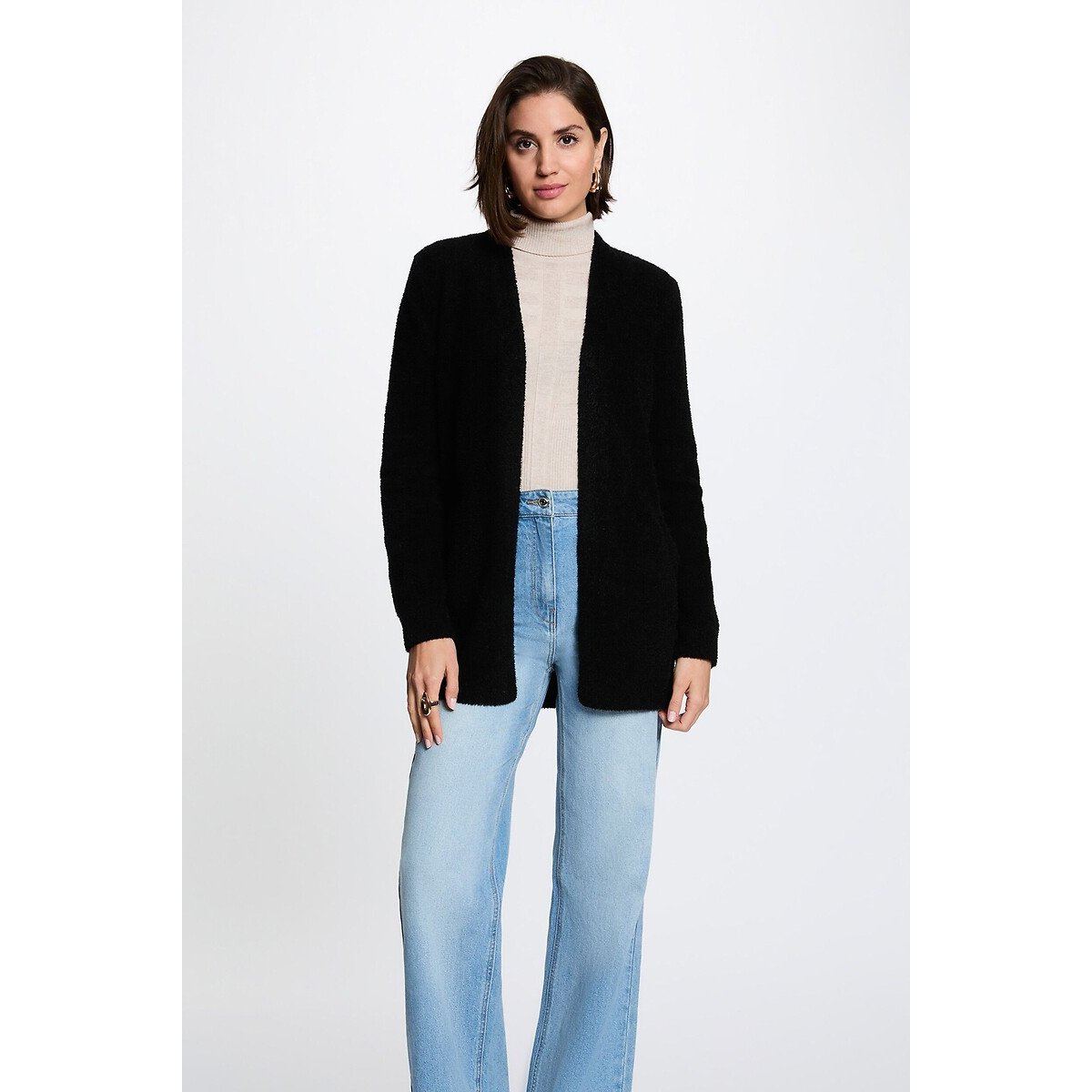 Gilet long col V noir, MORGAN