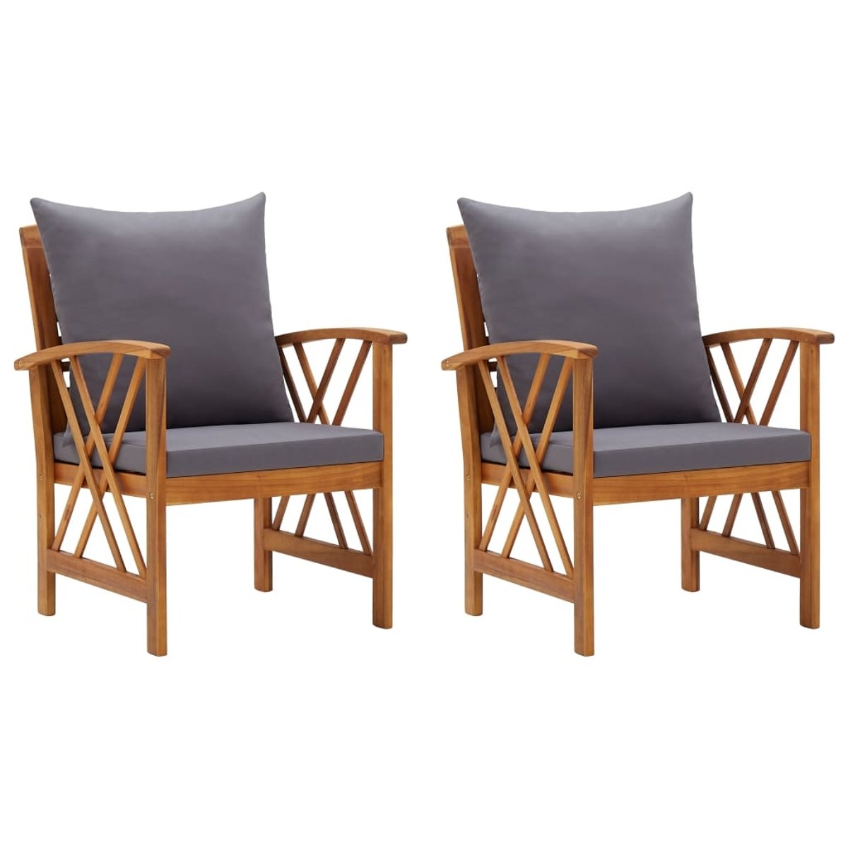 Lot de 2 chaises de jardin en bois avec coussins gris, HOME MAISON