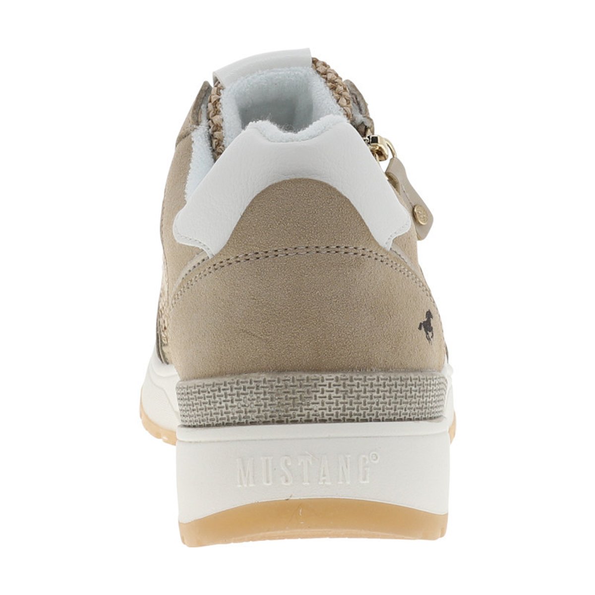Baskets running beiges à talon plat avec des lacets plats et un zip latéral beige, MUSTANG