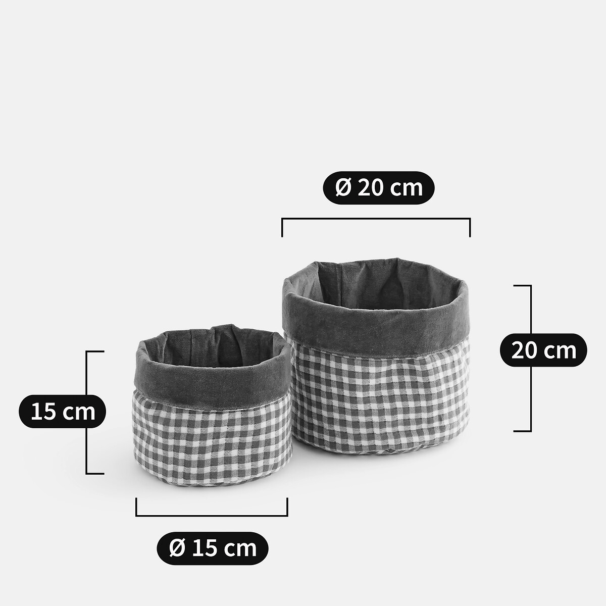 Lot de 2 petits paniers réversibles, en coton, NINON carreaux vichy, LA REDOUTE INTERIEURS