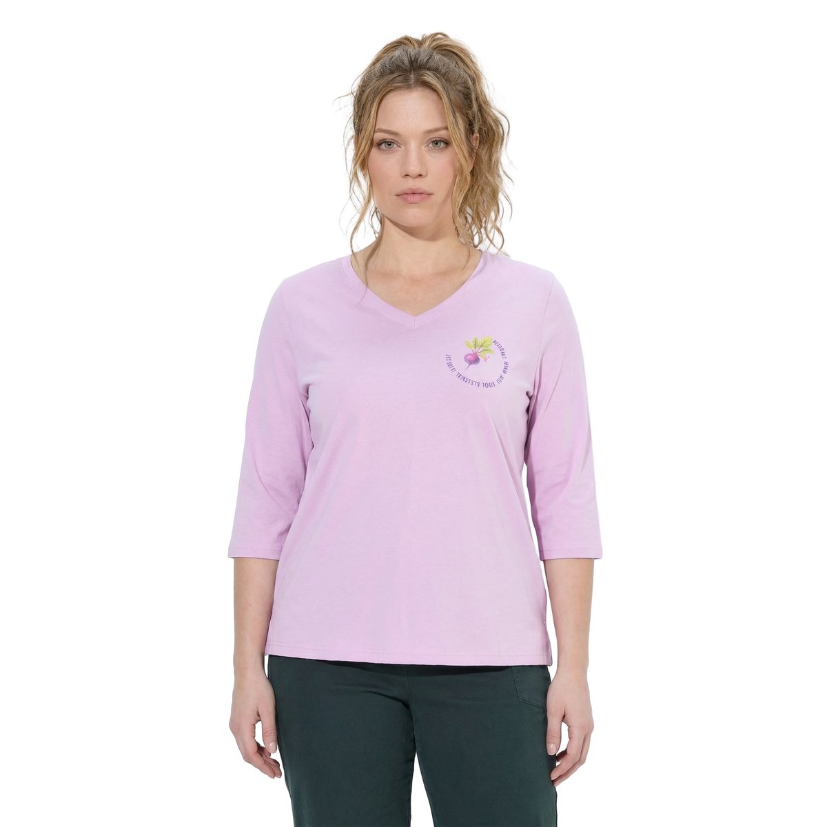 T-shirt en coton bio, motif radis vieux rose, ULLA POPKEN