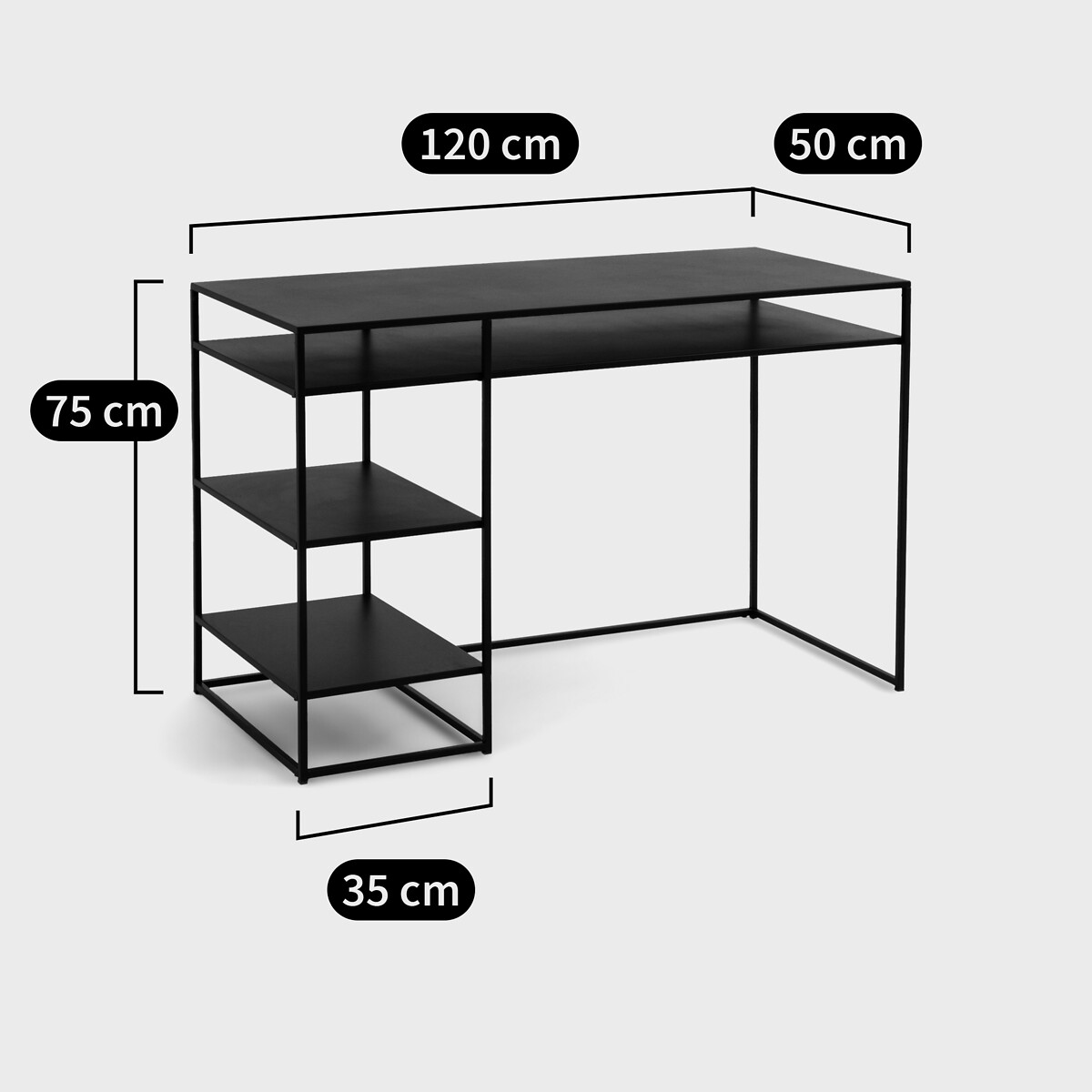 Bureau en métal acier, Miva noir, LA REDOUTE INTERIEURS