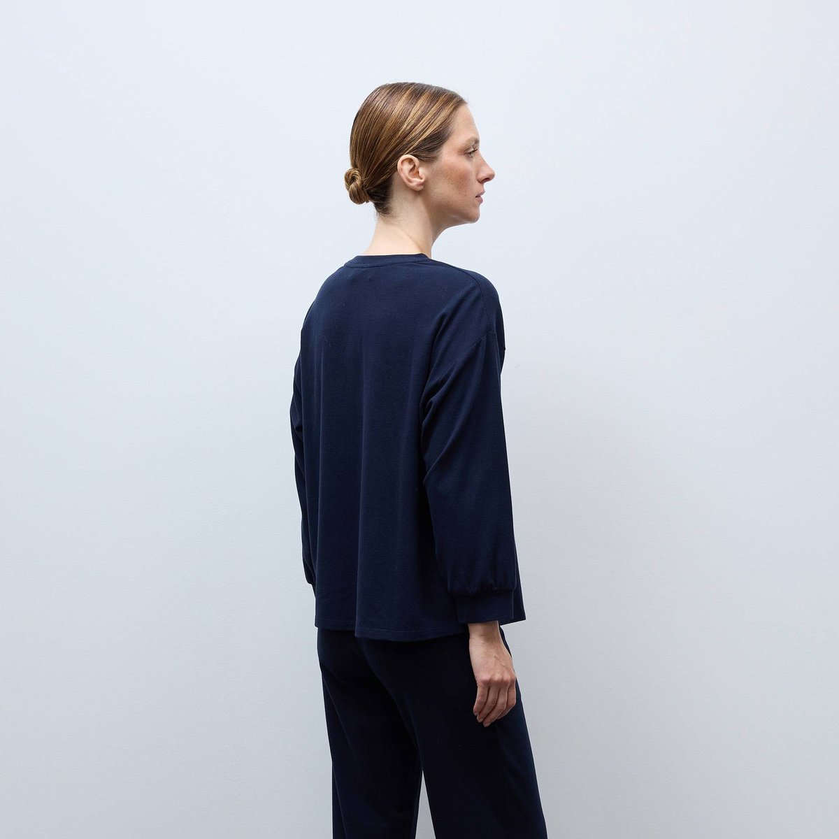 Pantalon uni en coton et modal marine, MONOPRIX