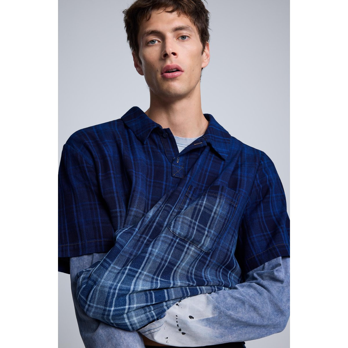 Polo à carreaux bleu, DESIGUAL