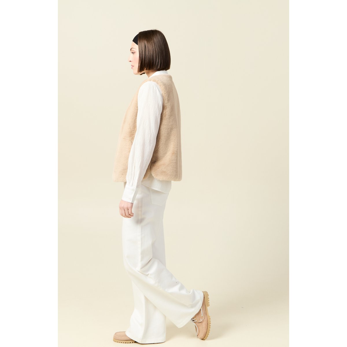 Gilet sans manches doublé beige, BONOBO