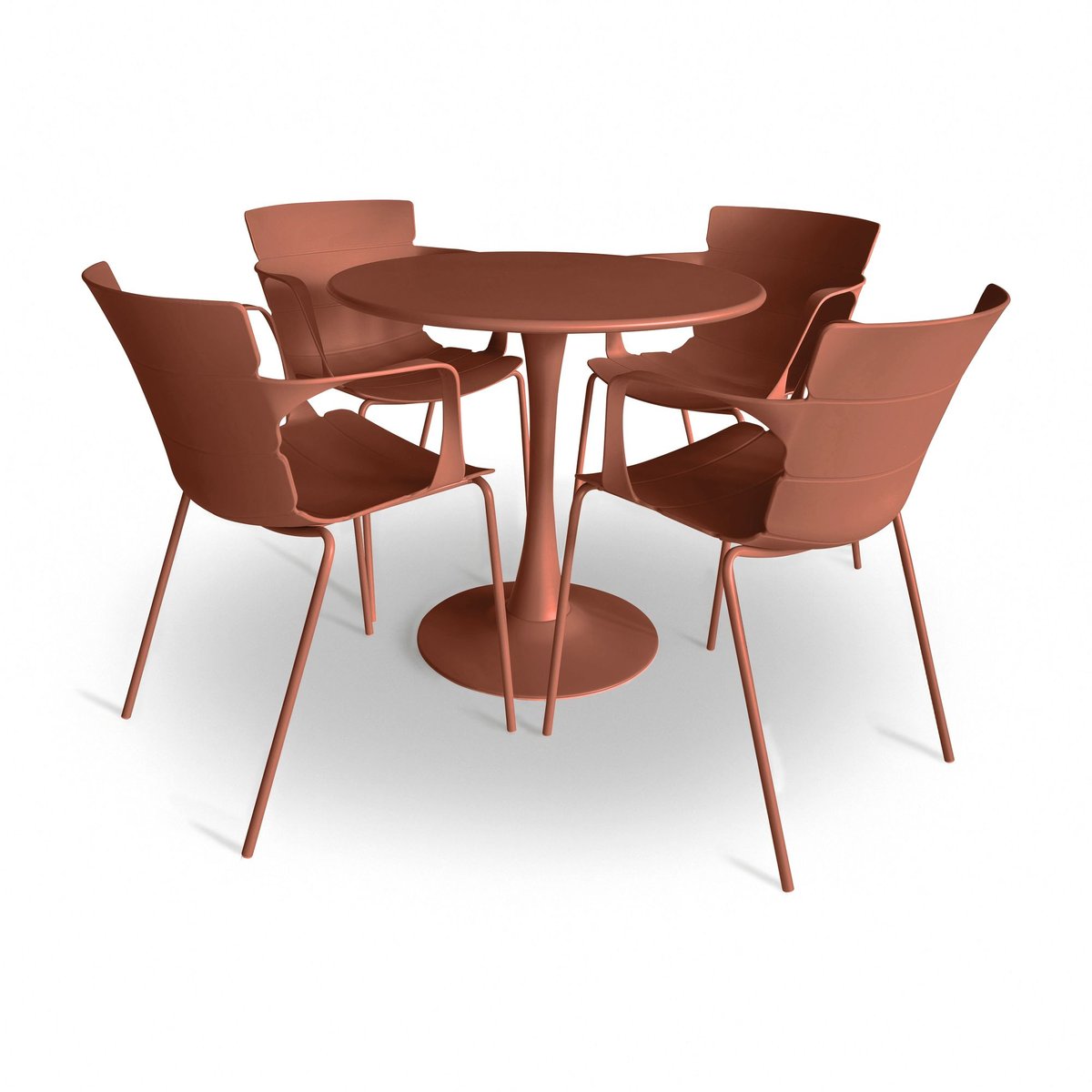 Ensemble table et 4 fauteuils en polypropylène et métal, MONTAUK brique, NOW'S HOME