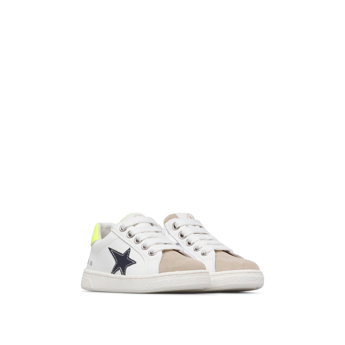 Baskets en cuir et en daim PINN ZIP. blanc-marine, NATURINO