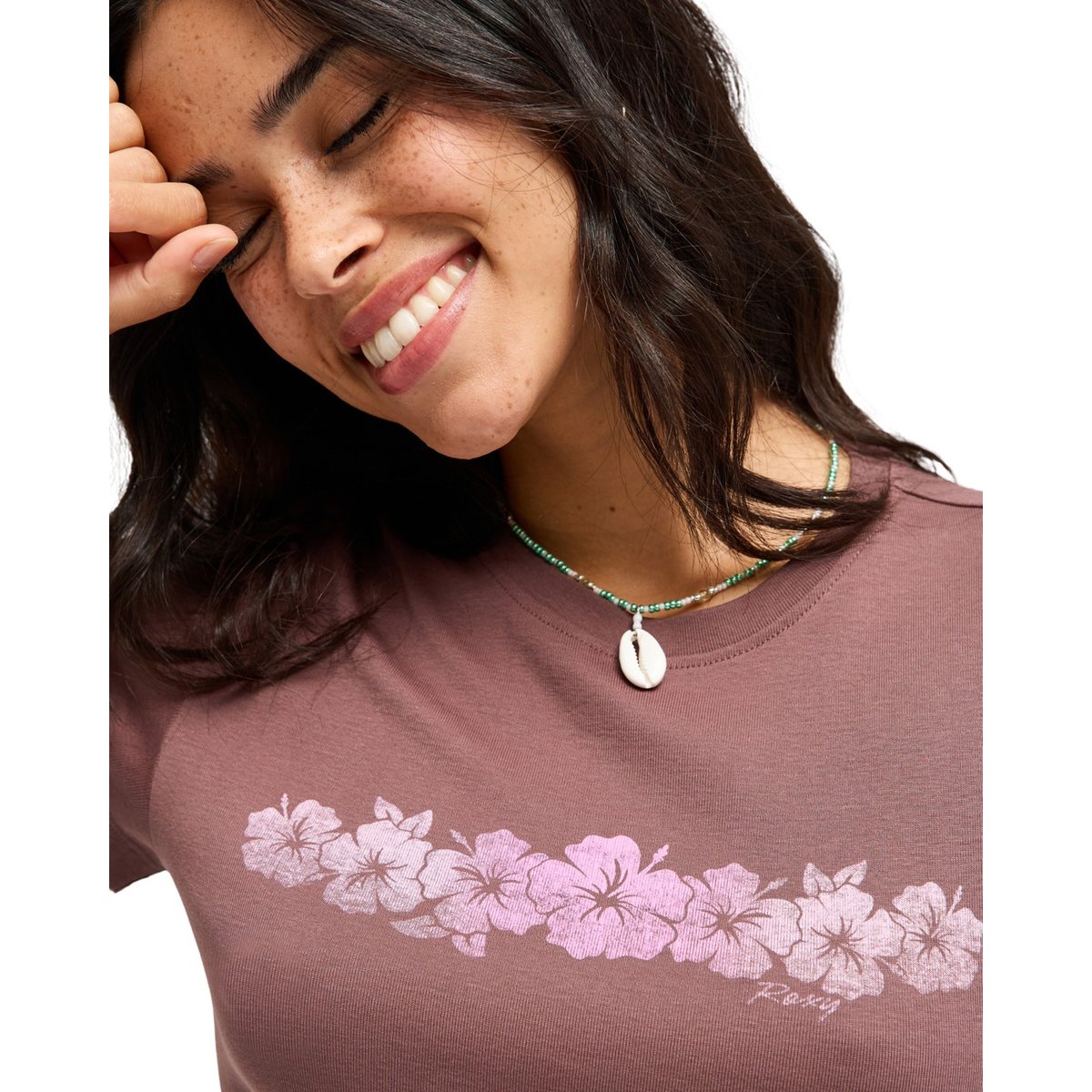 T-shirt court à manches courtes BEACH LOVE. marron peppercorn, ROXY