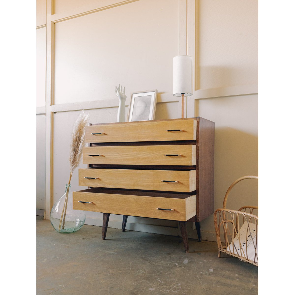 Commode années 60 Olga N°1080 - Bon état bois clair, DEBONGOUT