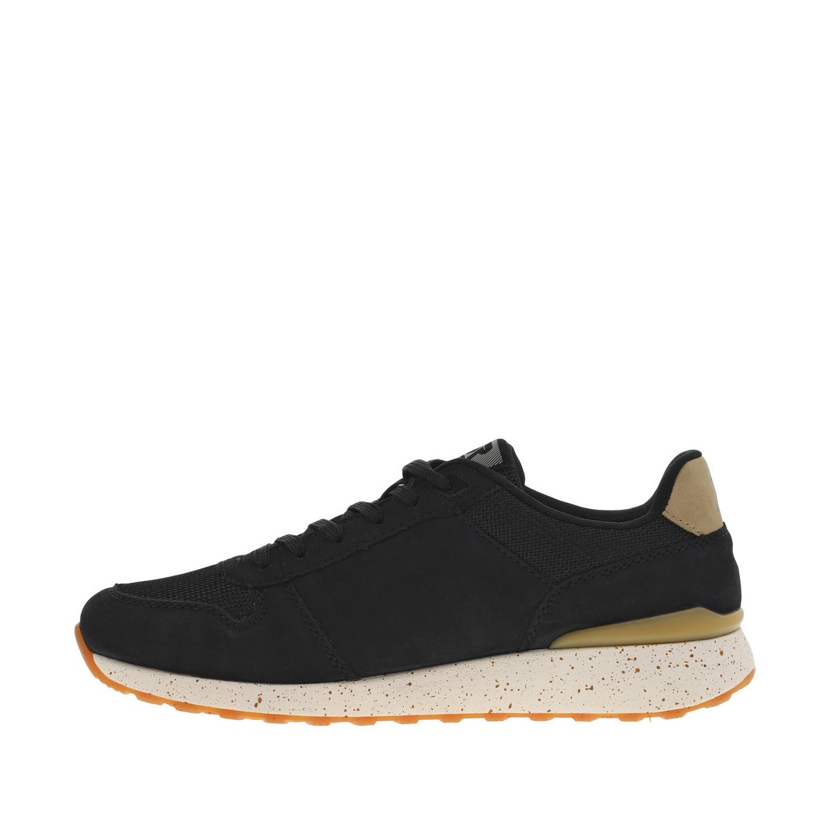 Sneakers running aspect nubuck et nylon noir à semelle écrue épaisse et moucheté, talon renforcé noire, RIEKER