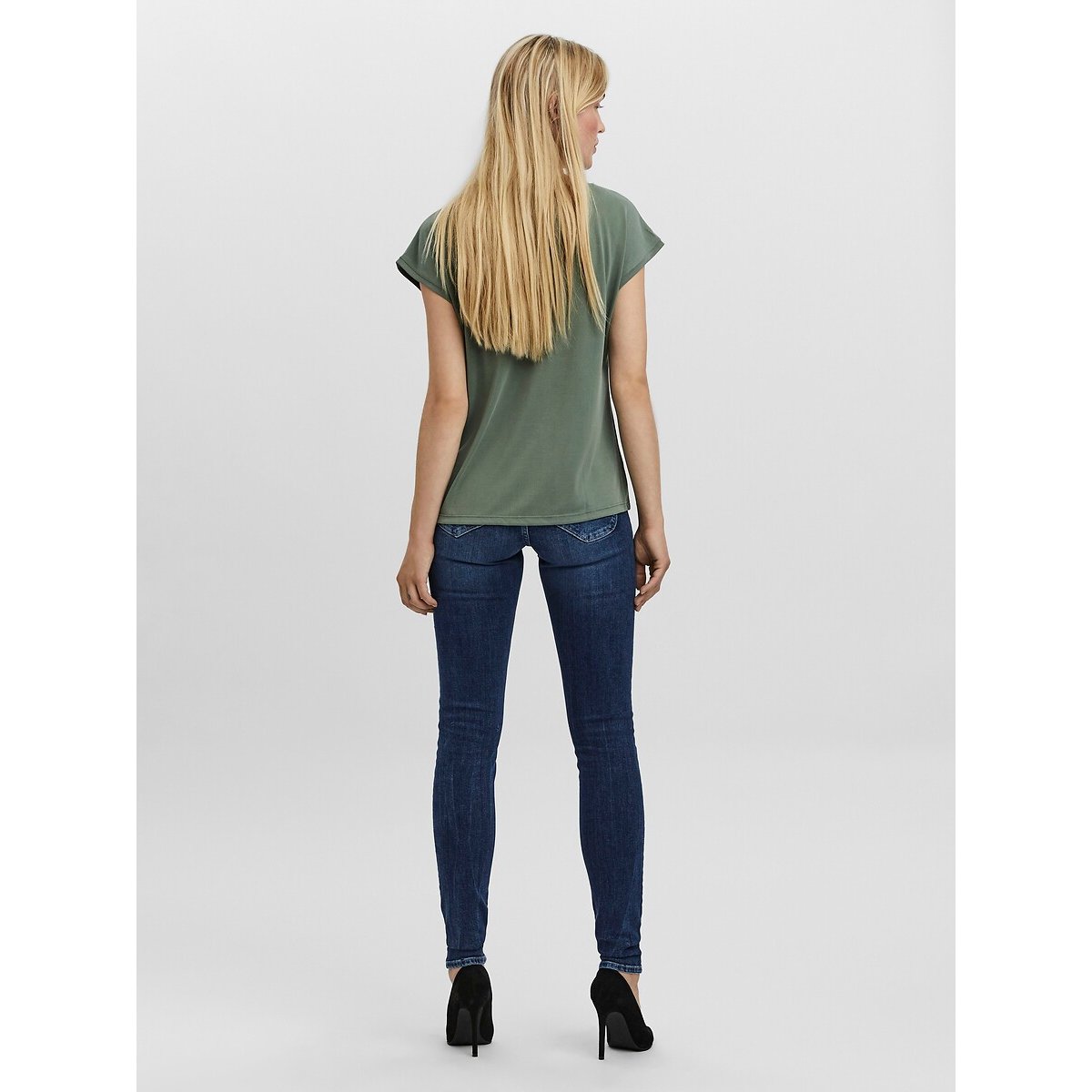 T-shirt col V manches courtes vert kaki, VERO MODA