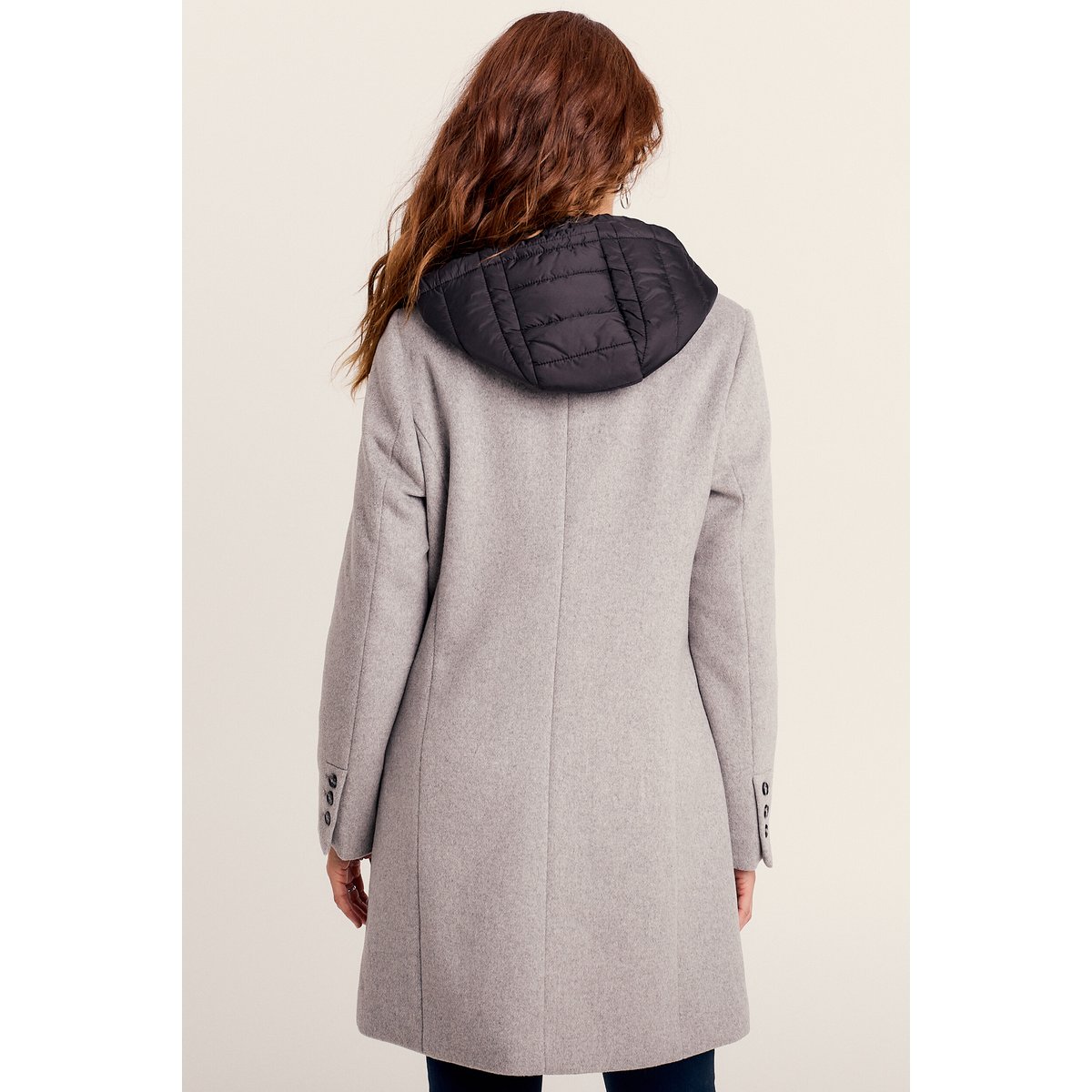 Manteau droit à capuche gris clair, BREAL