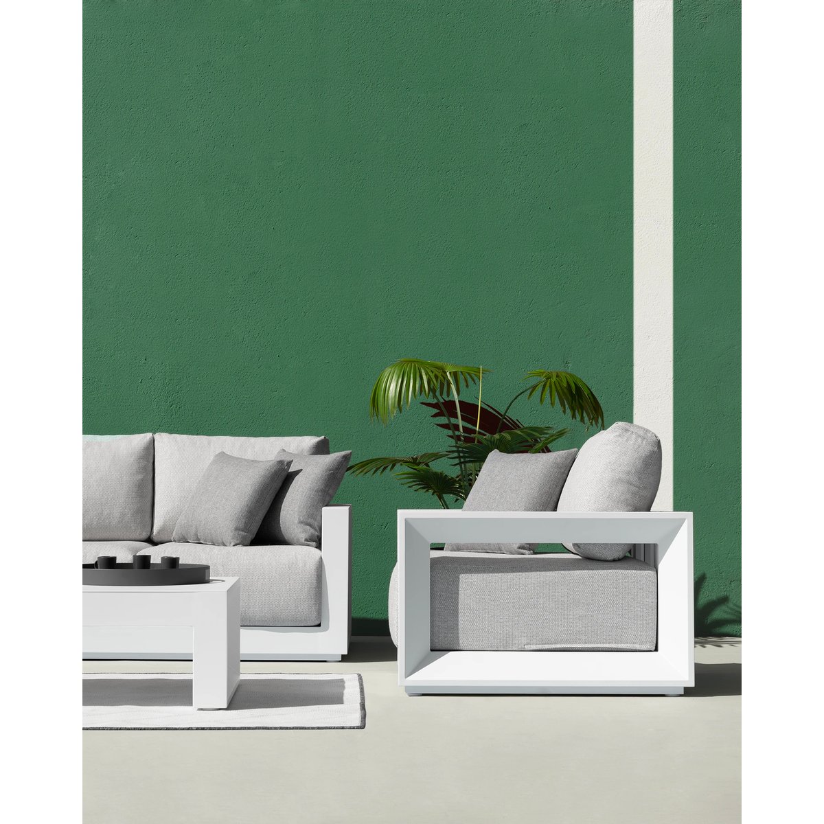 Salon de jardin 4 places, SAN FRANCISCO blanc, coussin beige, DEFORA HOME