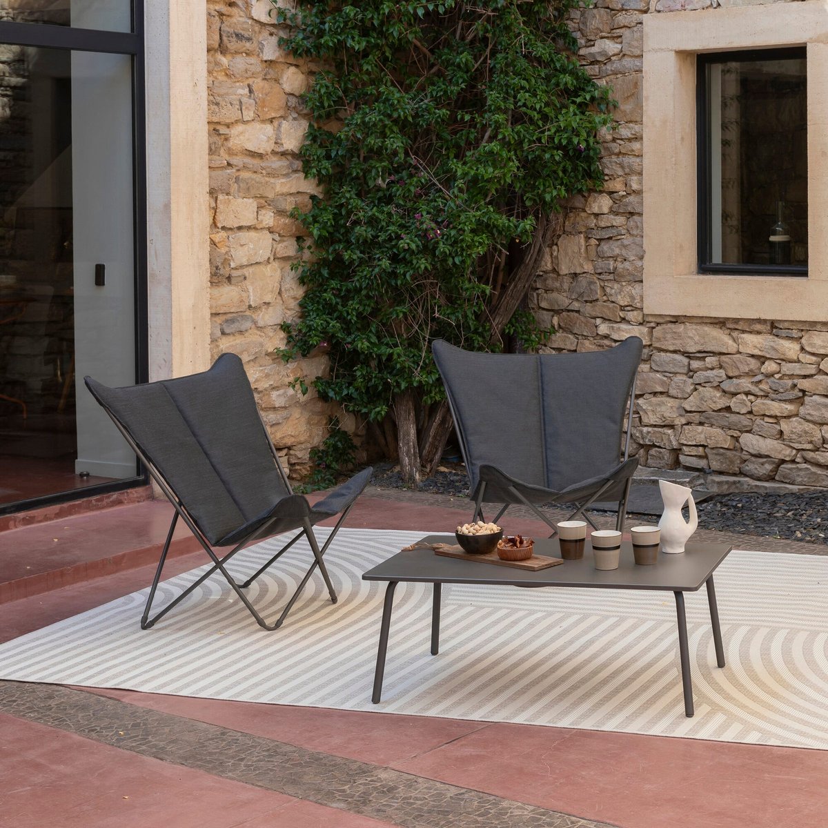 Fauteuil papillon matelassé grande largeur - SPHINX gris onyx, LAFUMA MOBILIER