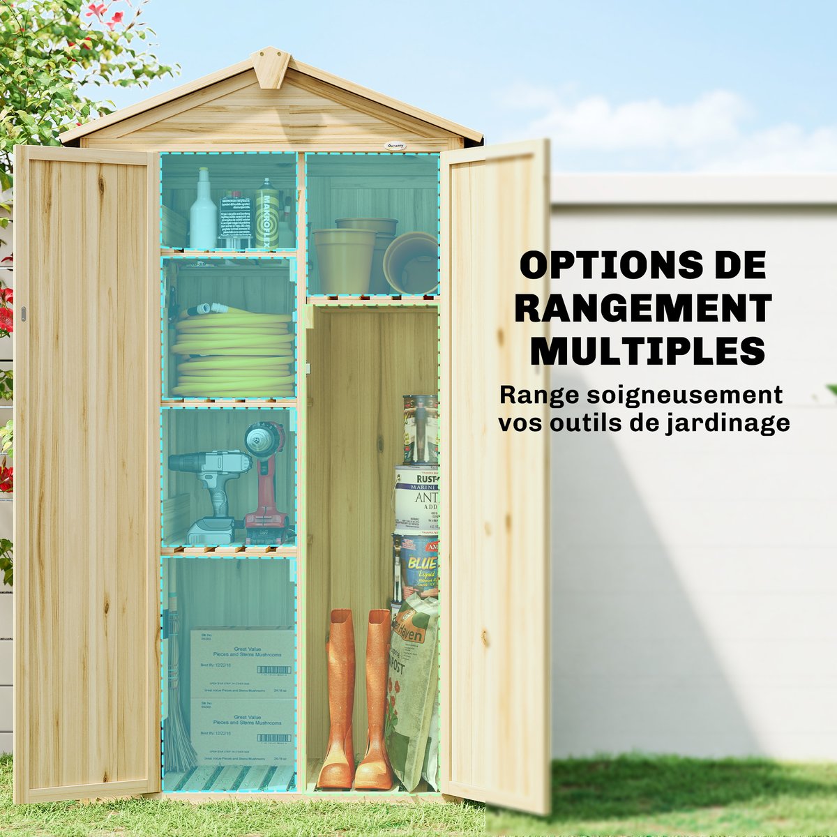 Abri de jardin Bois de sapin Bois naturel bois naturel, OUTSUNNY